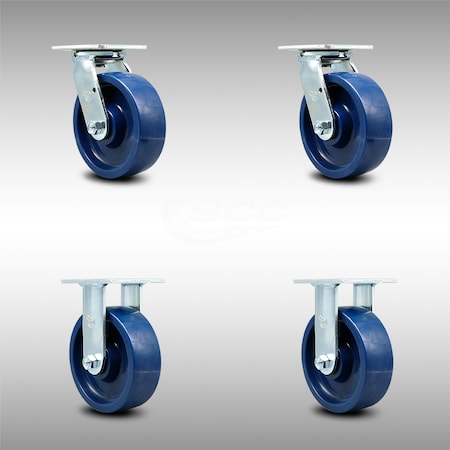 Service Caster 6 Inch SS Solid Poly Caster Set with Roller Bearings 2 Swivel 2 Rigid SCC SCC-SS30S620-SPUR-2-R-2